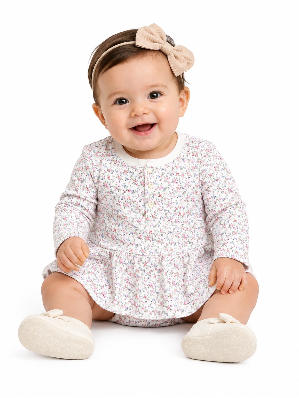 EUC Polo Ralph Lauren Floral Long-Sleeve Baby One-Piece Dress in Pink